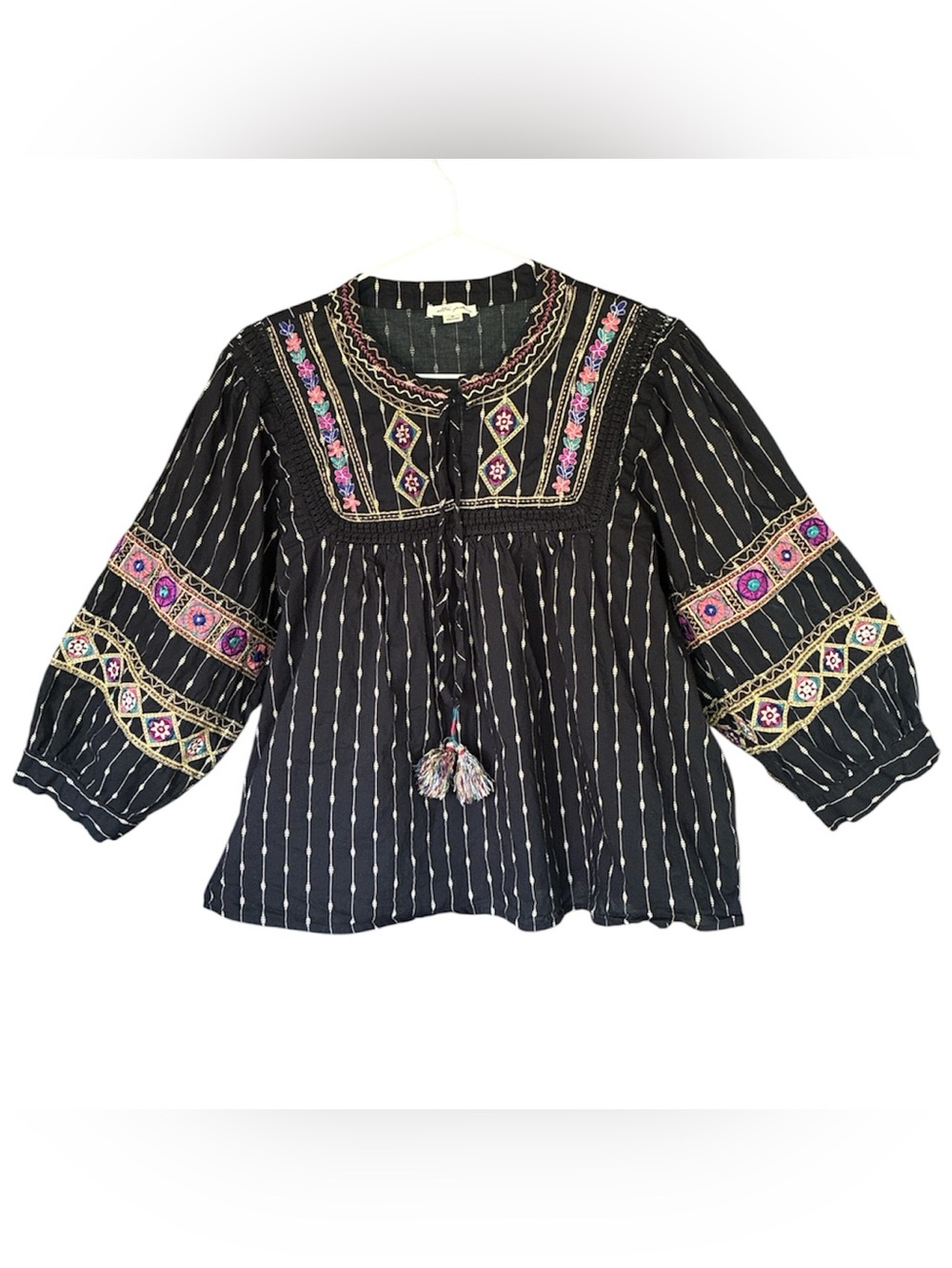 Ultra Pink Black Top with Pink and Cream Embroidery